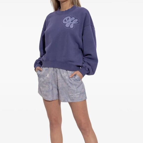 Off-White Tops - Off-White Logo print cotton Purple Crewneck Sweatshirt Size XXS Women's